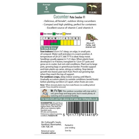 Seminte CUCUMIS sativus-Cucumber Gherkin- Patio Snacker F1 -Castraveti cornișonde ghiveci, pt afara